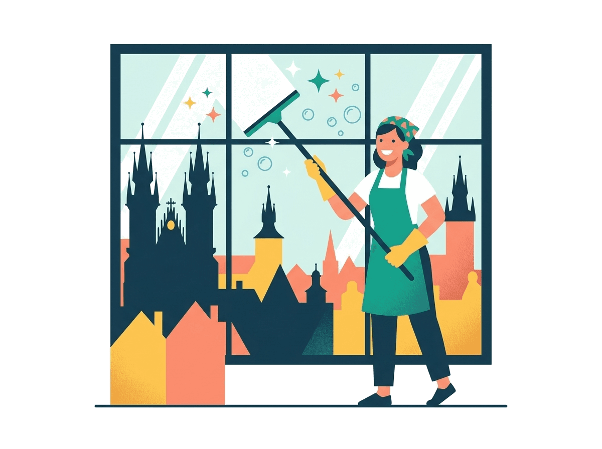 Ilustrace mytí oken stěrkou